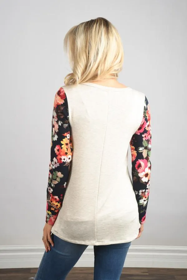 Floral Glam Pocket Top ~ Navy