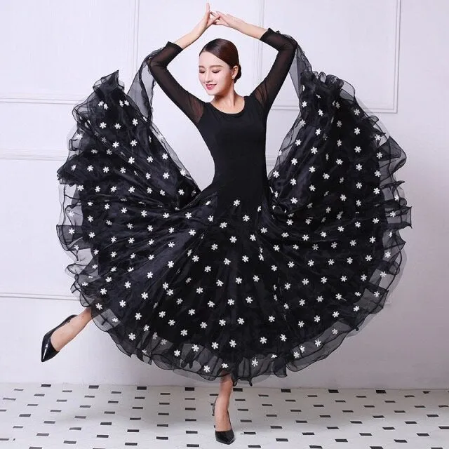 flower women dance dress ballroom dance competition dresses standard ballroom dress dance wear ballroom waltz dress fringe