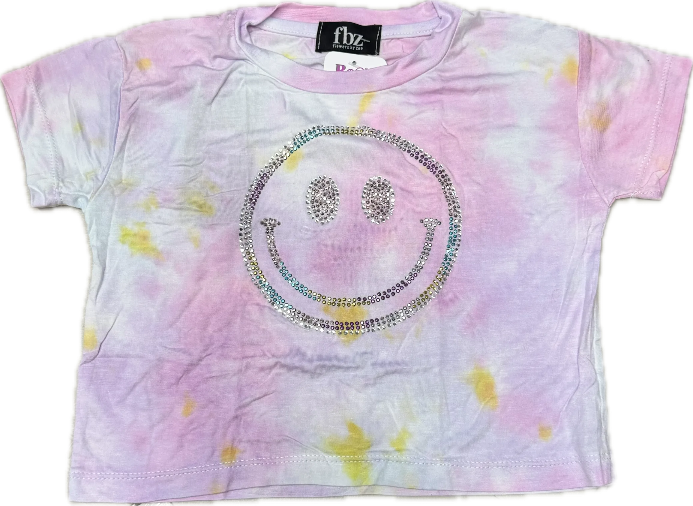 FLOWERS BY ZOE- Tie Dye Rhinestone Smiley Shirt
