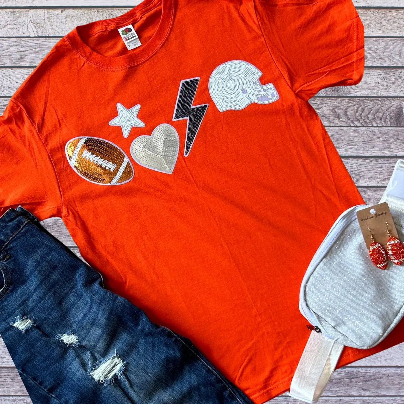 Football Things Sequin Short Sleeve Graphic T-Shirt