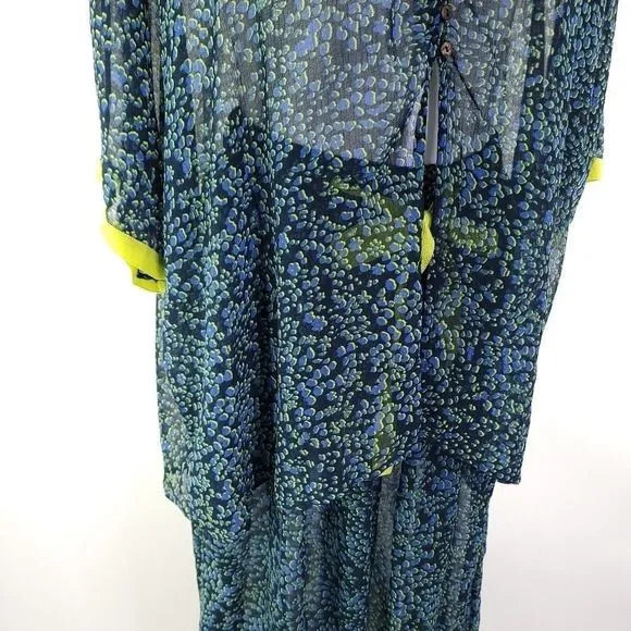 Free People Sleepin In Sheer Shirt &amp; Pant Lounge PJ Set Leopard Print Blue sz xz