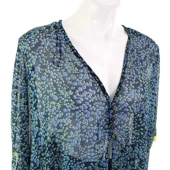 Free People Sleepin In Sheer Shirt &amp; Pant Lounge PJ Set Leopard Print Blue sz xz