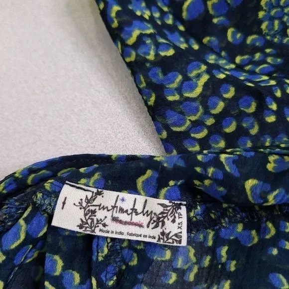 Free People Sleepin In Sheer Shirt &amp; Pant Lounge PJ Set Leopard Print Blue sz xz