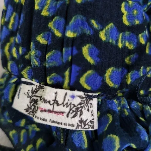 Free People Sleepin In Sheer Shirt &amp; Pant Lounge PJ Set Leopard Print Blue sz xz