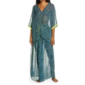 Free People Sleepin In Sheer Shirt &amp; Pant Lounge PJ Set Leopard Print Blue sz xz