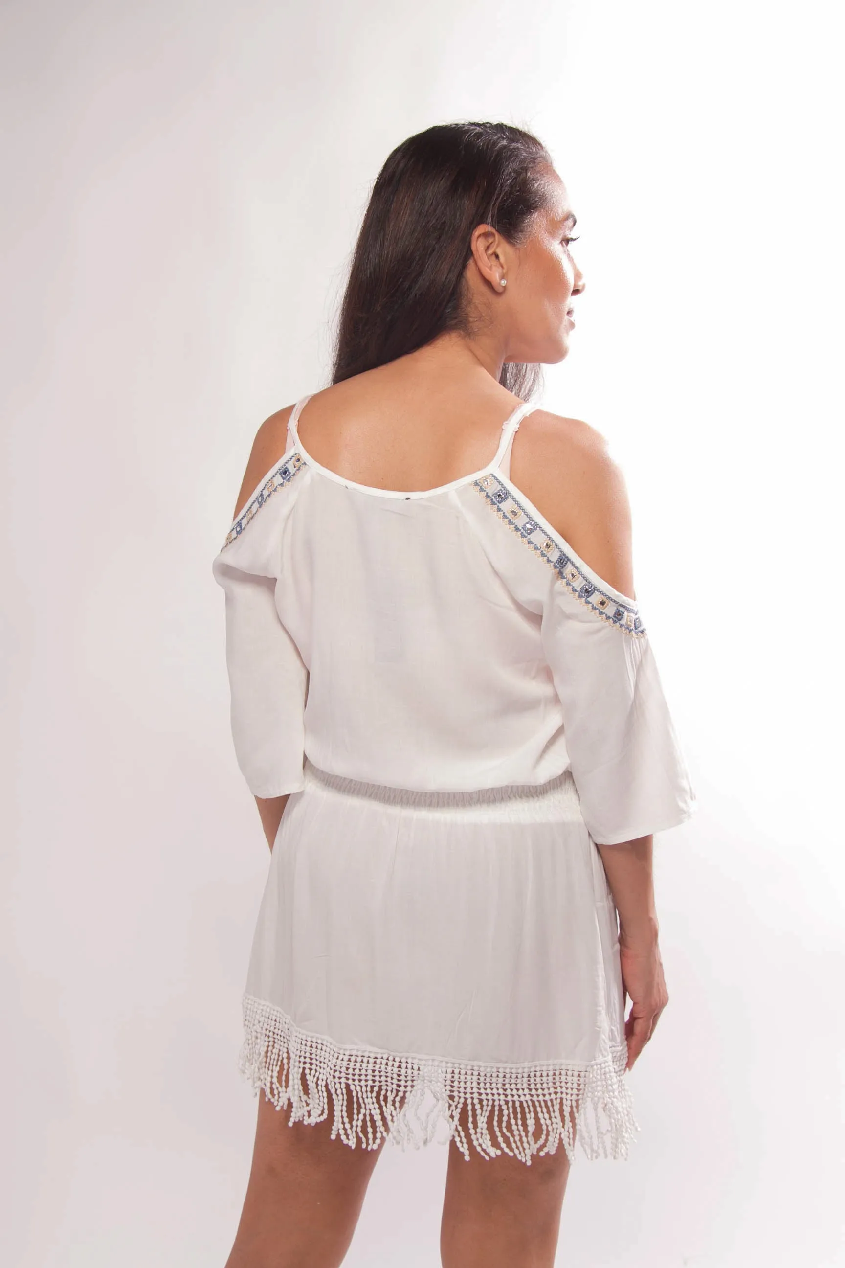 Fringe Cold Shoulder Dress