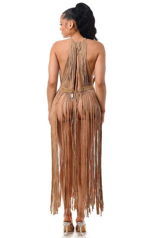 FRINGE MAXI LENGH COVER UP