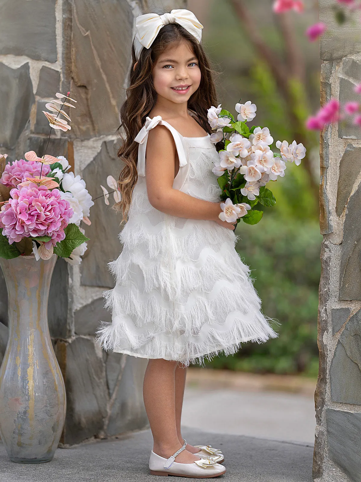 Fringe Pearl Tie Shoulder Dress