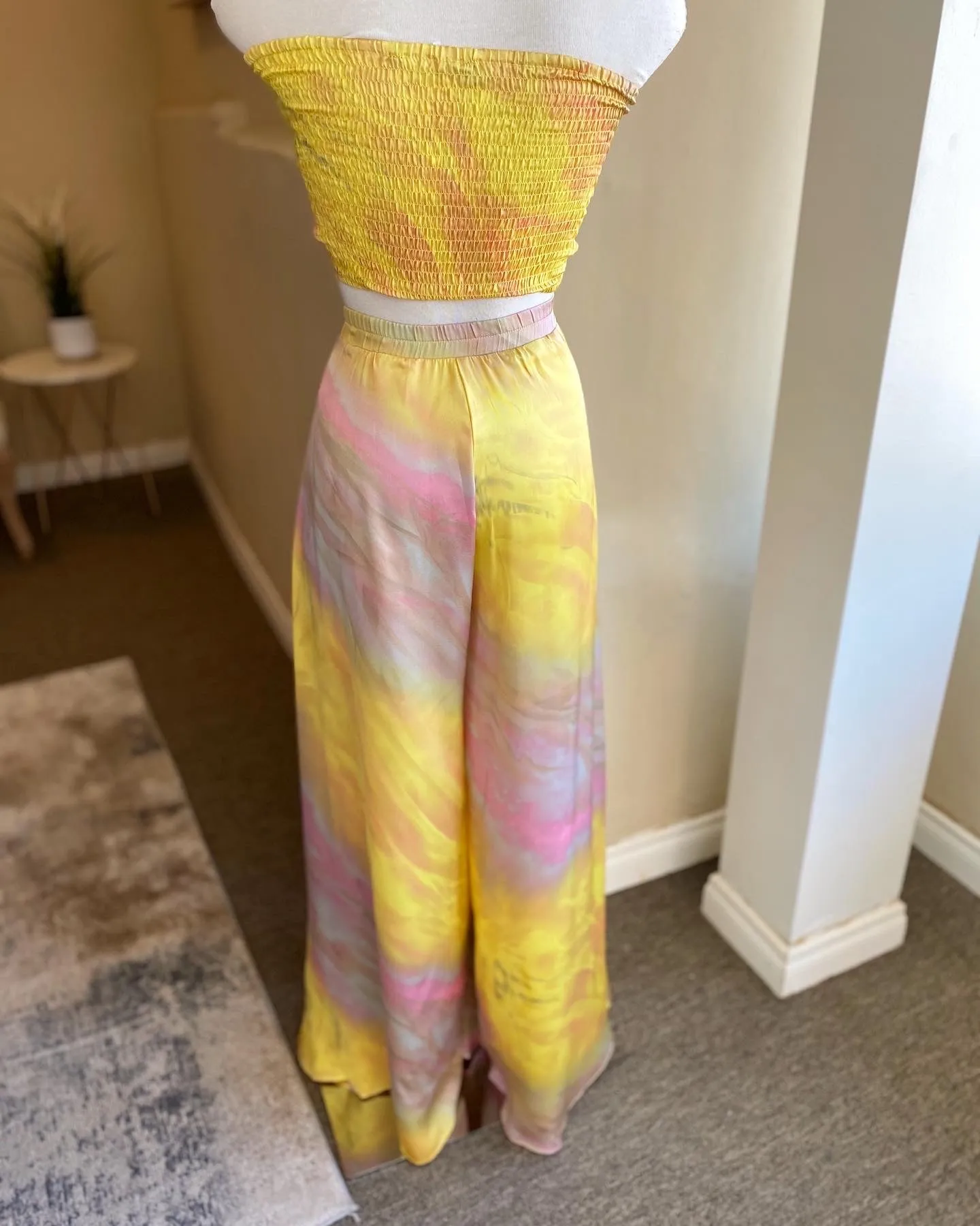 Front Tie Satin Pants Set