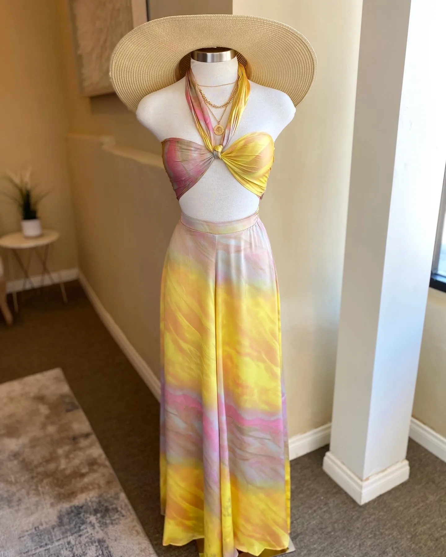 Front Tie Satin Pants Set