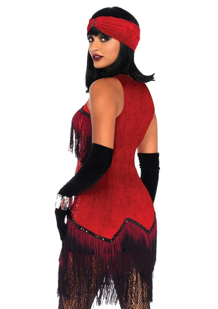 Gatsby Girl 1920s Burgundy Sequin Fringed Flapper Costume