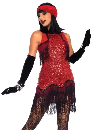 Gatsby Girl 1920s Burgundy Sequin Fringed Flapper Costume