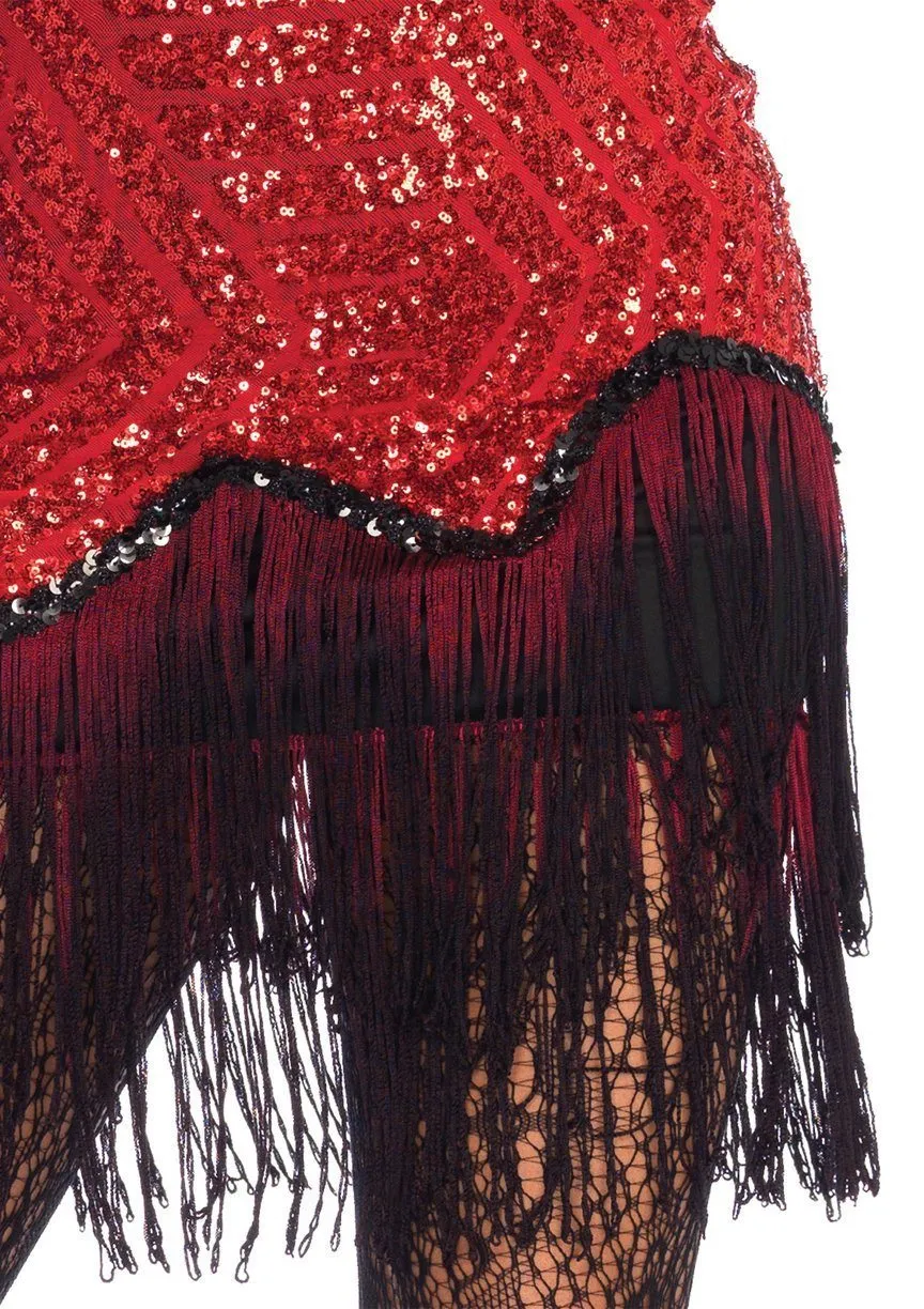 Gatsby Girl 1920s Burgundy Sequin Fringed Flapper Costume