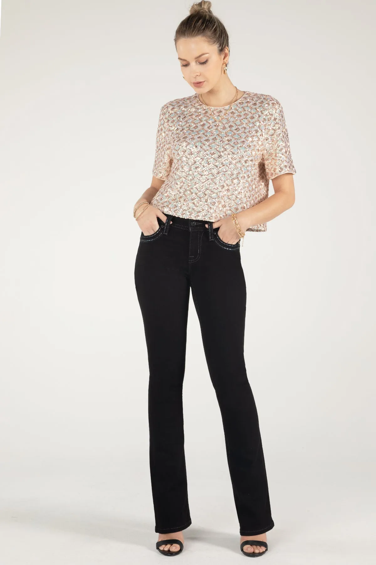 Geometric Sequin Short Sleeve Top