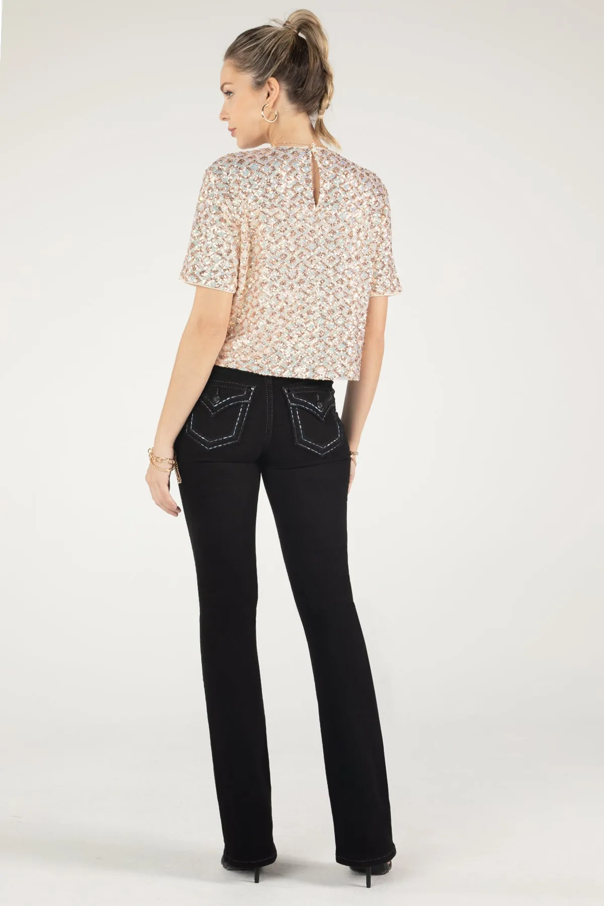 Geometric Sequin Short Sleeve Top