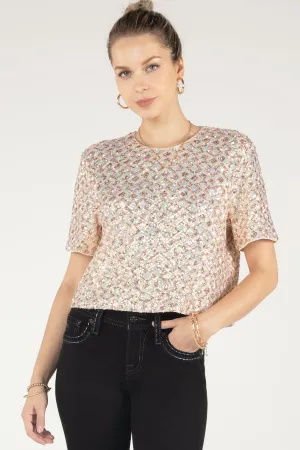 Geometric Sequin Short Sleeve Top