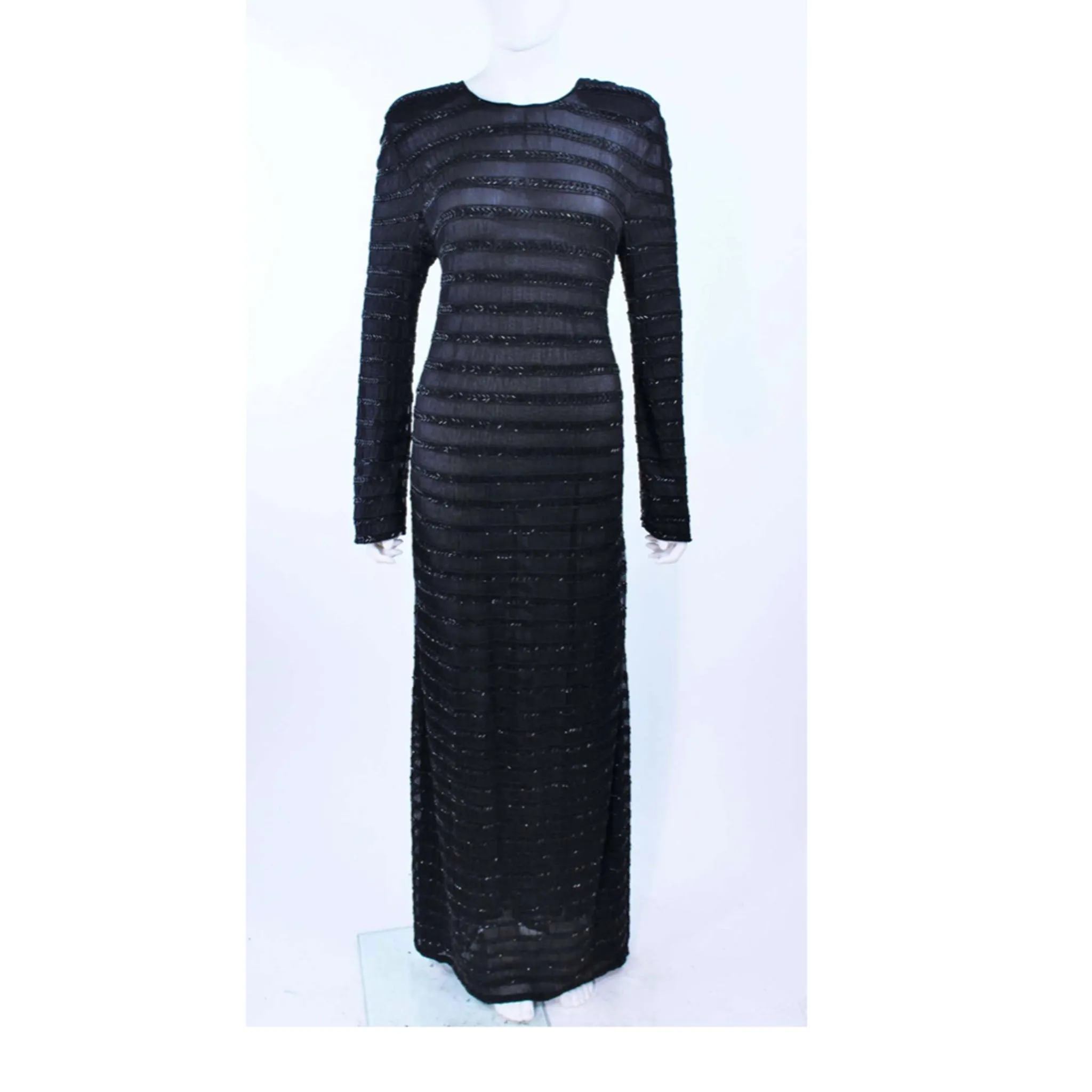 GIORGIO ARMANI Black Beaded Sheer Mesh Gown Size 42