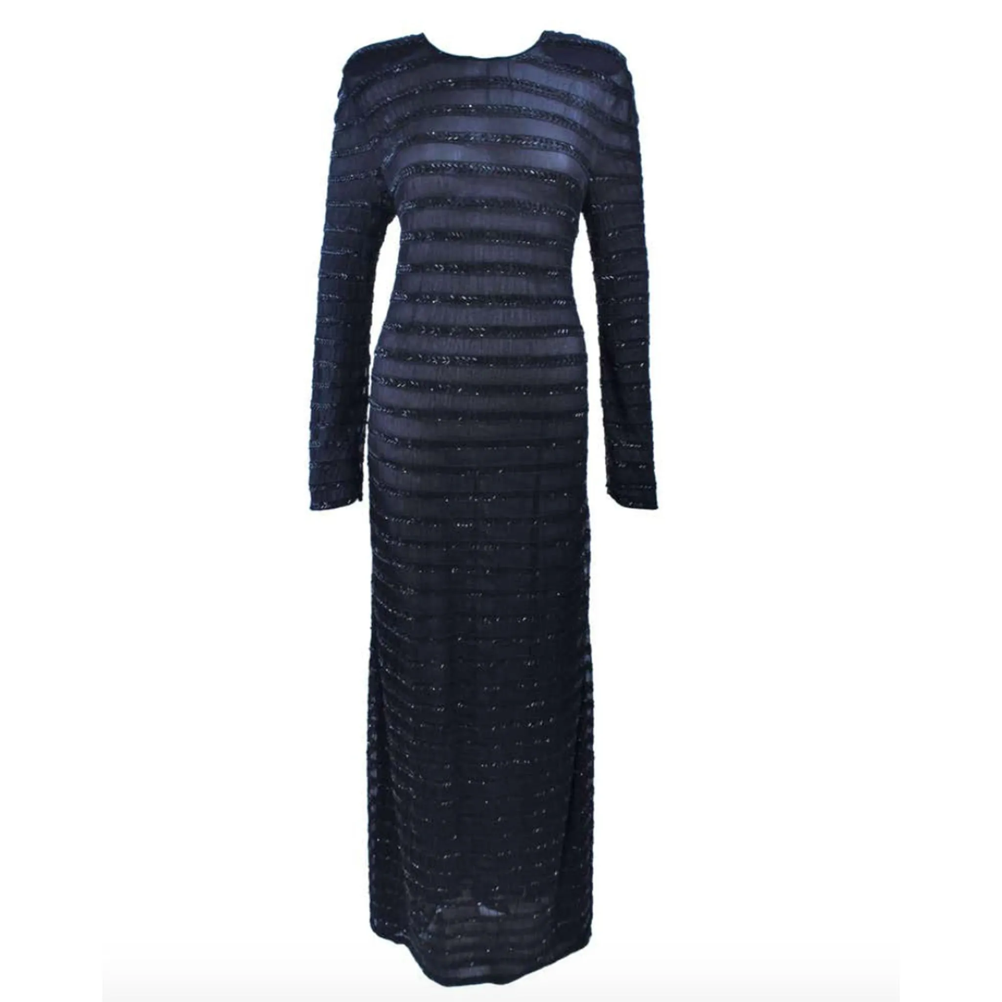 GIORGIO ARMANI Black Beaded Sheer Mesh Gown Size 42