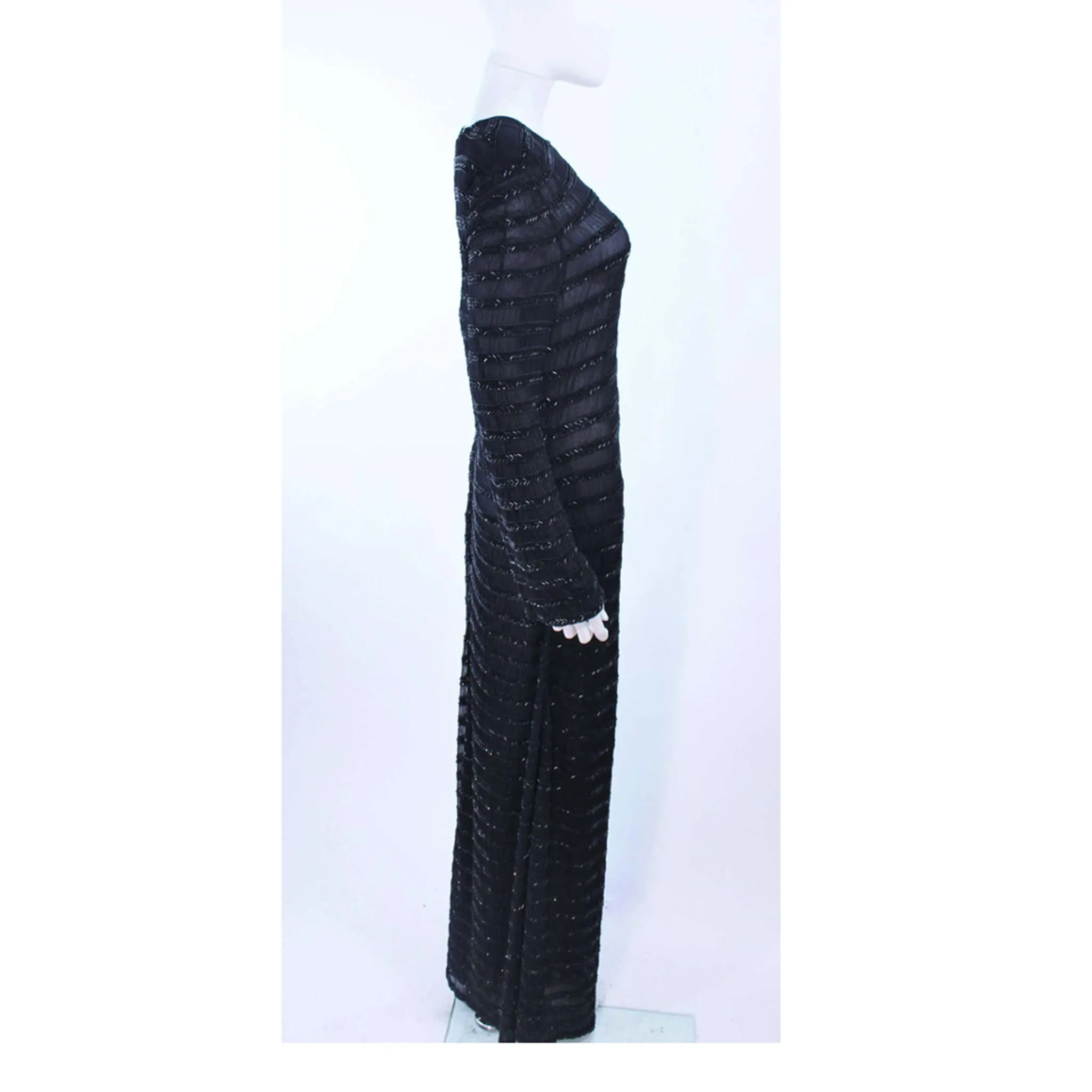 GIORGIO ARMANI Black Beaded Sheer Mesh Gown Size 42