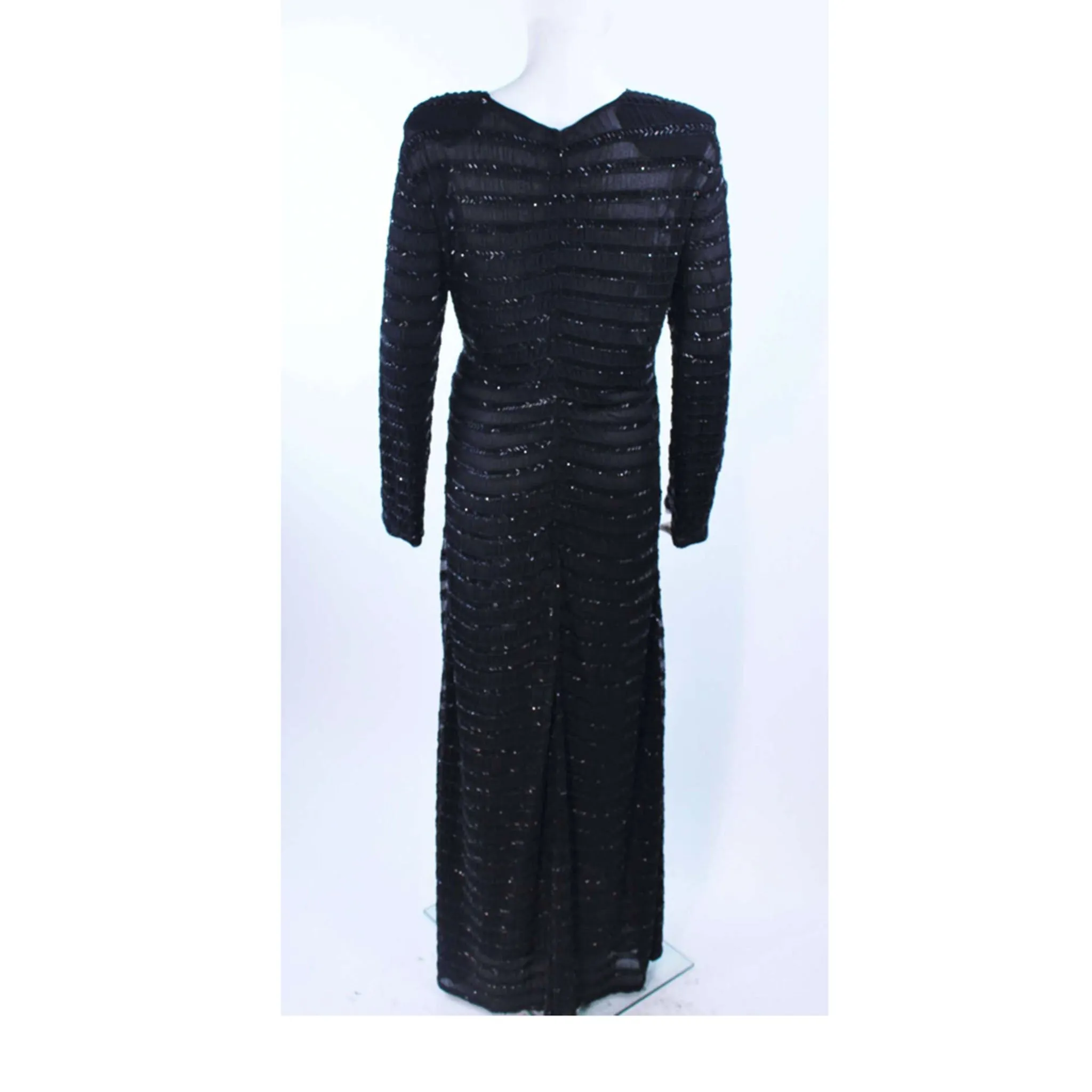 GIORGIO ARMANI Black Beaded Sheer Mesh Gown Size 42