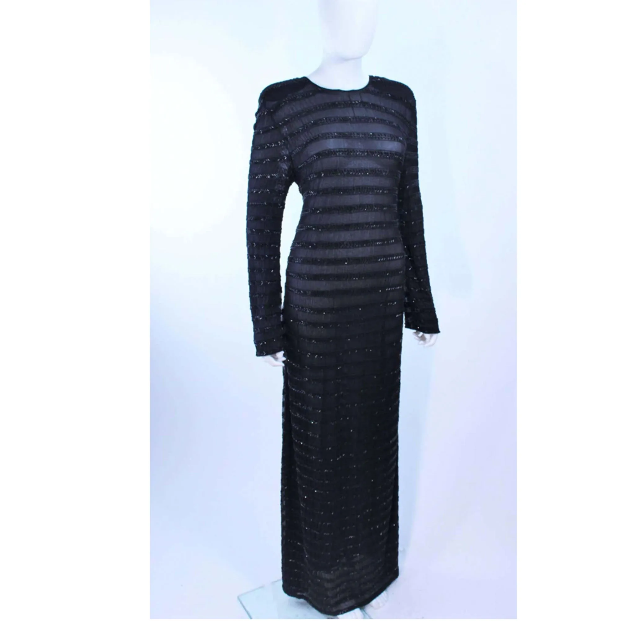 GIORGIO ARMANI Black Beaded Sheer Mesh Gown Size 42