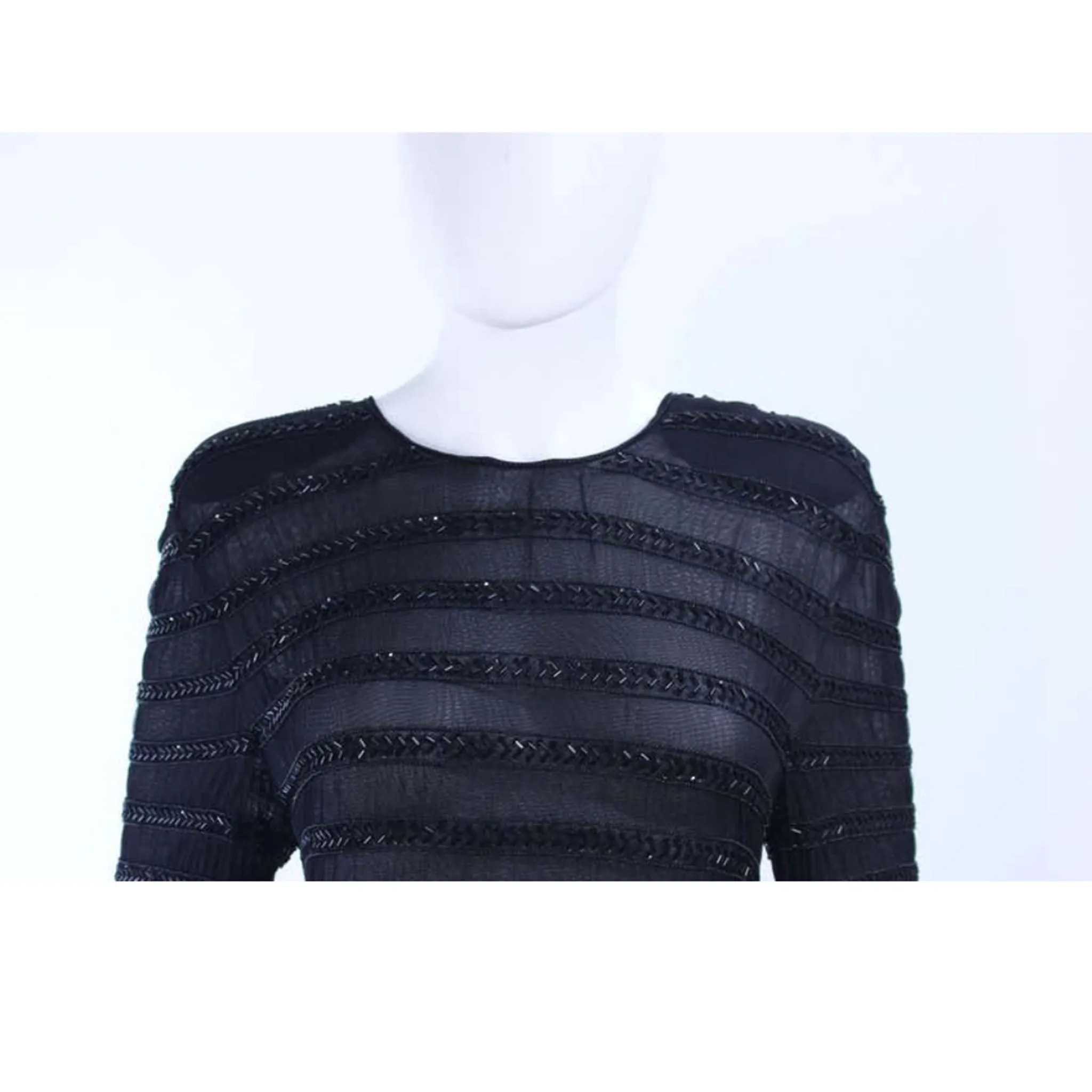 GIORGIO ARMANI Black Beaded Sheer Mesh Gown Size 42