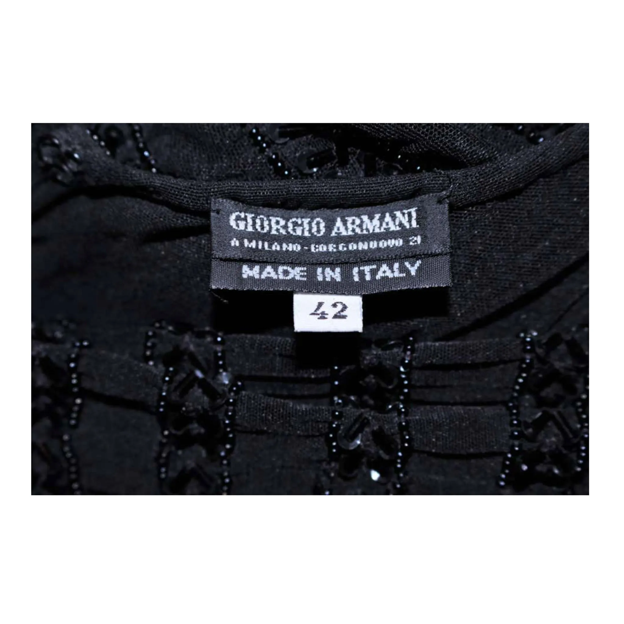 GIORGIO ARMANI Black Beaded Sheer Mesh Gown Size 42