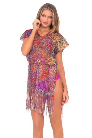 GIPSY SOUL - Mesh Fringe Poncho Dress • Multicolor