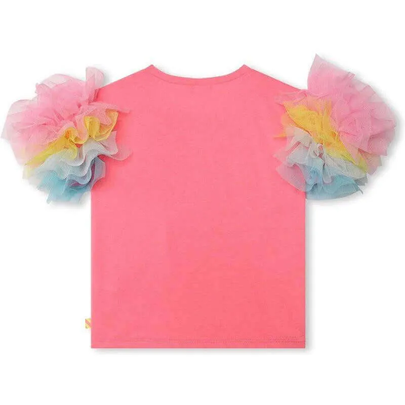 Girls Pink Tulle Sleeve T-Shirt