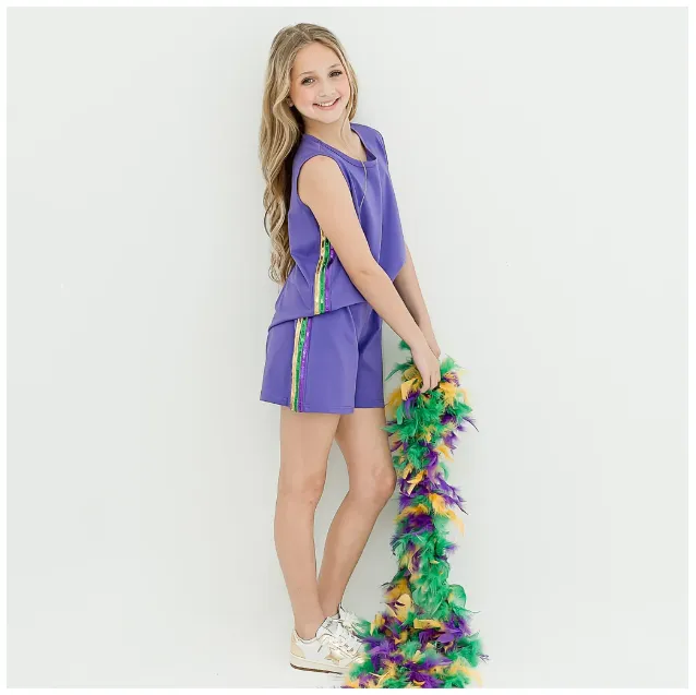 Girls Purple Sequin Striped Tank Top