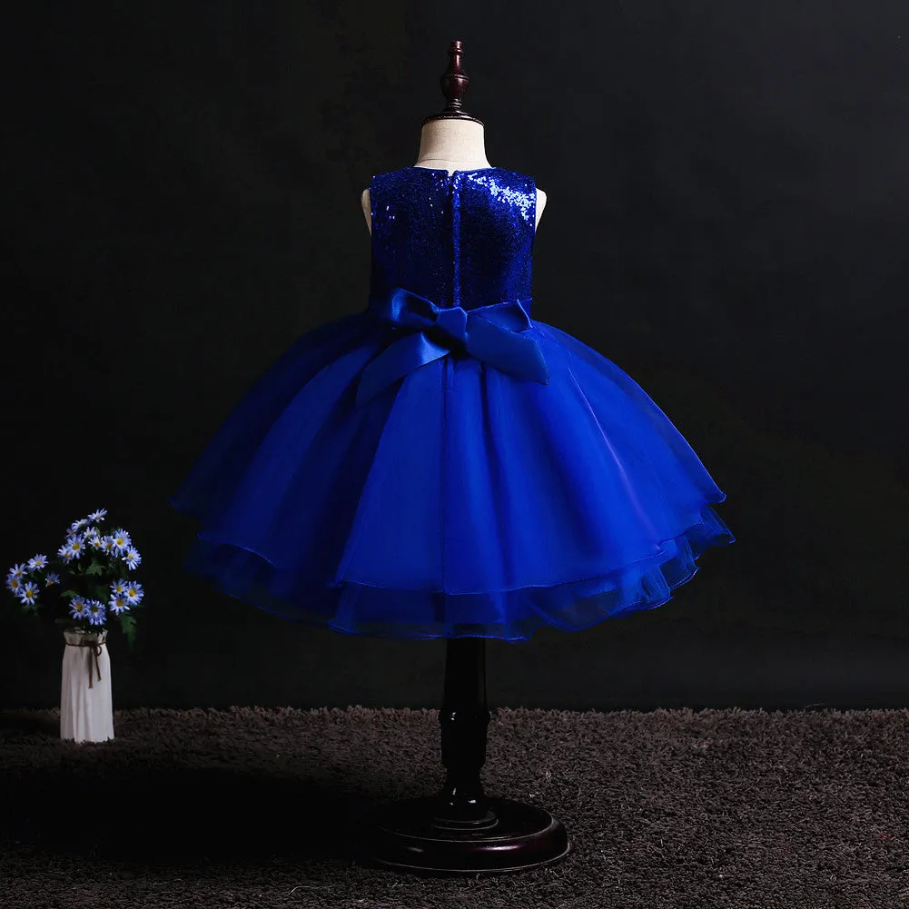 Girls Sequins Glitter Floral Tulle Pageant Party Flower Girl Dress