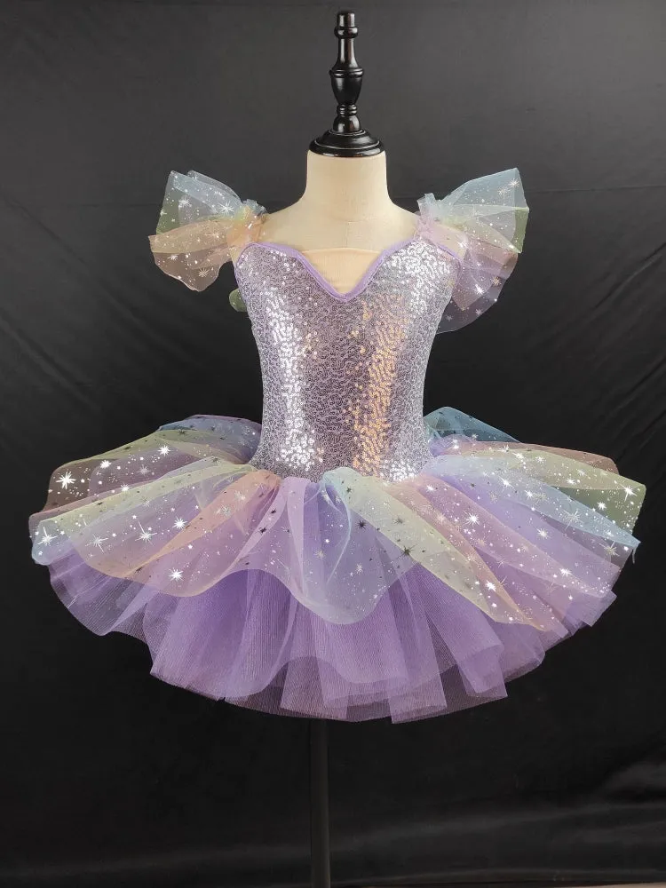 Girls Toddlers Jazz Dance Costumes Yellow Sequins Kindergarten Pink Blue Tutu Skirt Girls Ballerina Ballet Dance Dresses