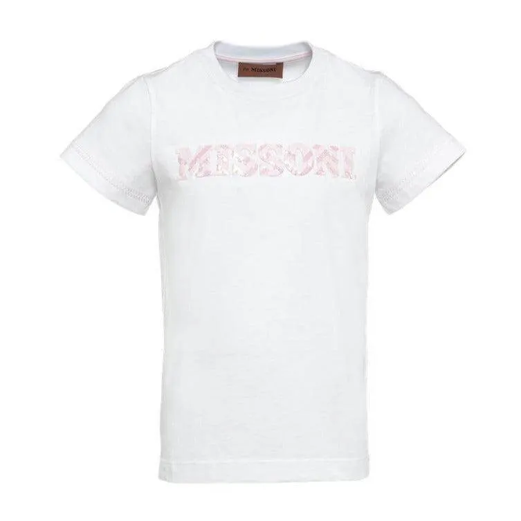 Girls White Sequin Logo T-Shirt