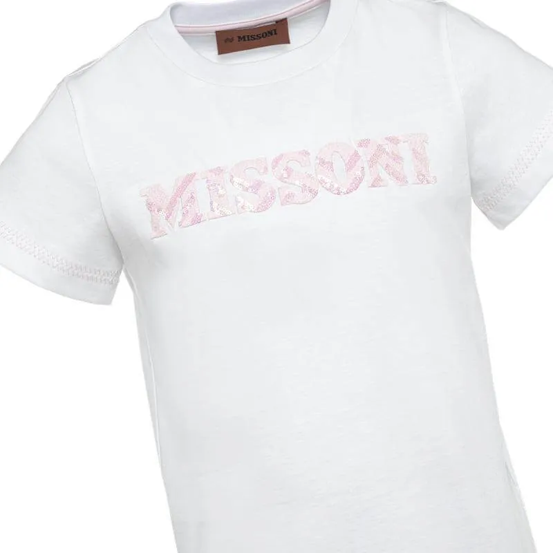 Girls White Sequin Logo T-Shirt