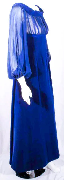 GIVENCHY Blue Velvet Off Shoulder Gown w/ Chiffon Sleeves