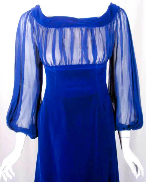 GIVENCHY Blue Velvet Off Shoulder Gown w/ Chiffon Sleeves