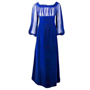 GIVENCHY Blue Velvet Off Shoulder Gown w/ Chiffon Sleeves