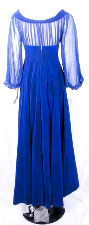 GIVENCHY Blue Velvet Off Shoulder Gown w/ Chiffon Sleeves