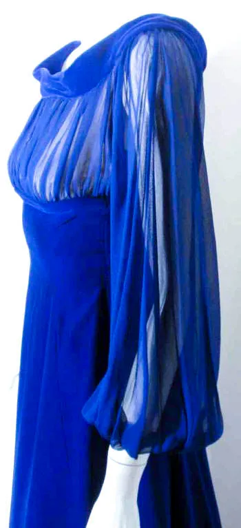 GIVENCHY Blue Velvet Off Shoulder Gown w/ Chiffon Sleeves