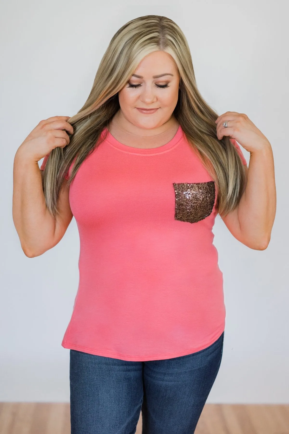 Glam Pocket Short Sleeve Top- Pink