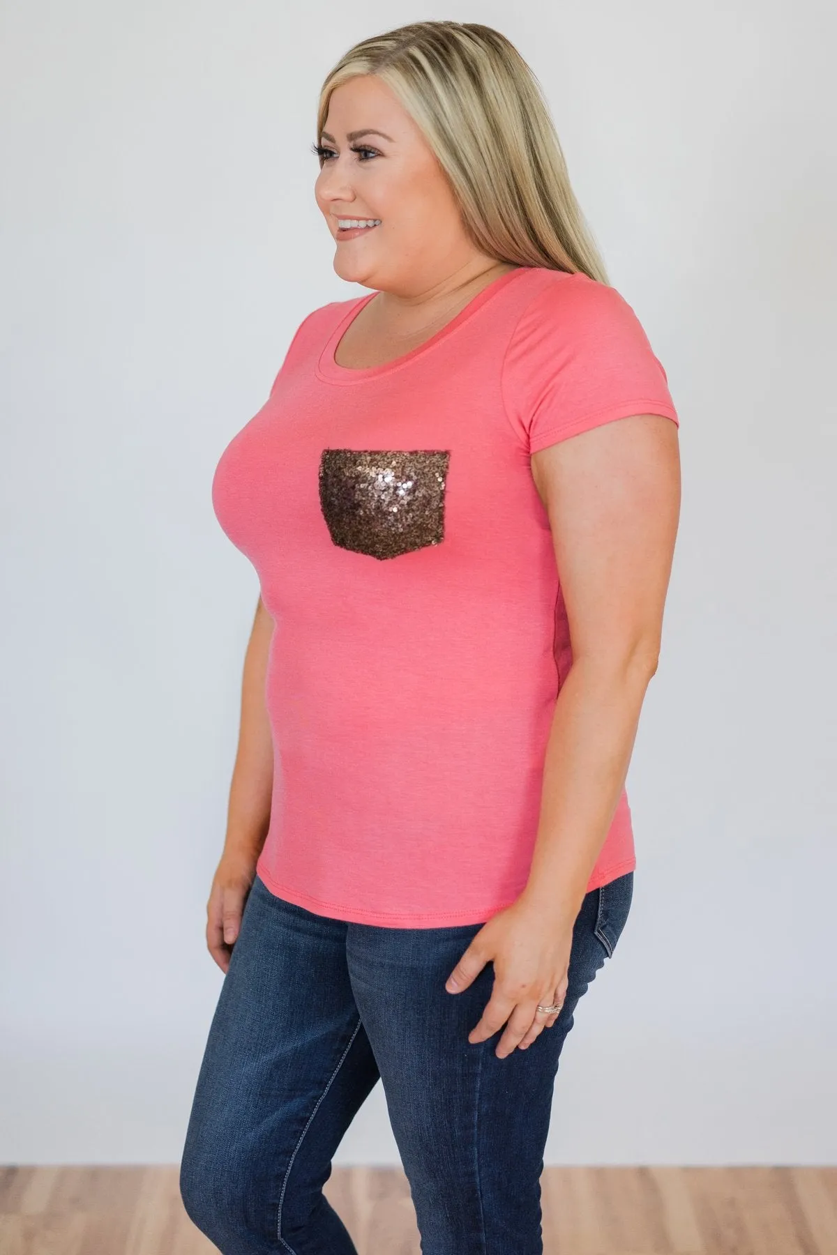 Glam Pocket Short Sleeve Top- Pink