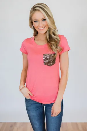 Glam Pocket Short Sleeve Top- Pink