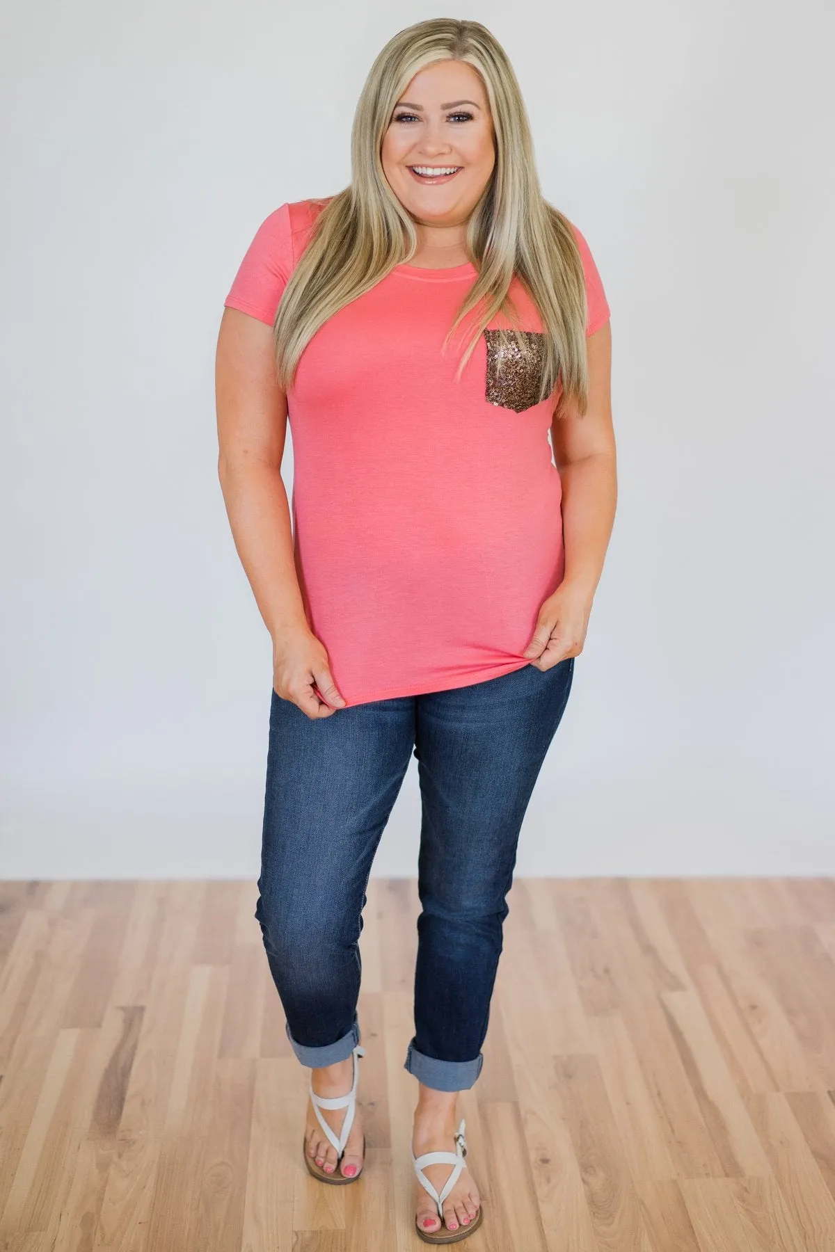 Glam Pocket Short Sleeve Top- Pink
