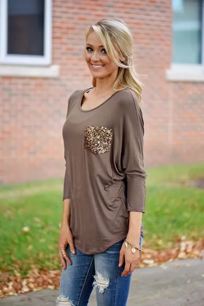 Glam Pocket Top - Light Brown