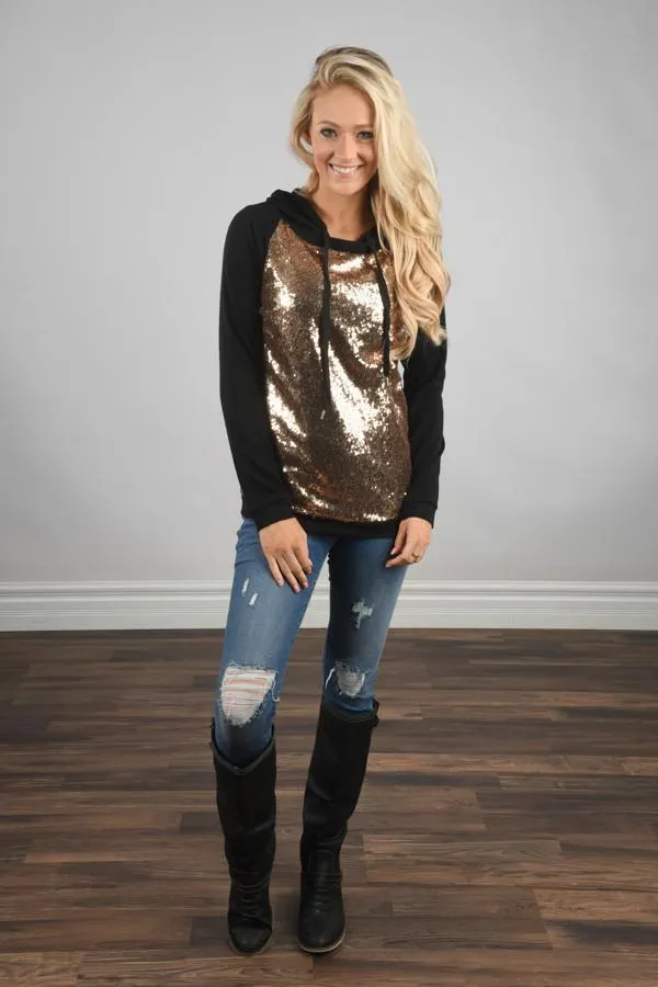 Glitter Hoodie ~ Black & Gold