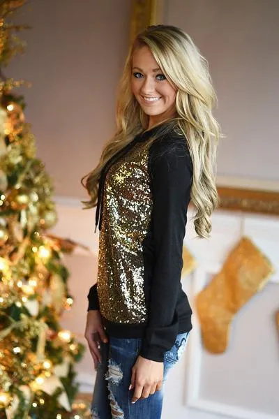 Glitter Hoodie ~ Black & Gold