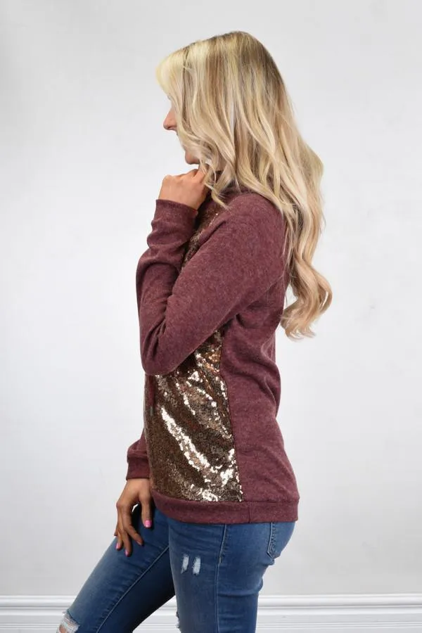 Glitter Hoodie ~ Burgundy