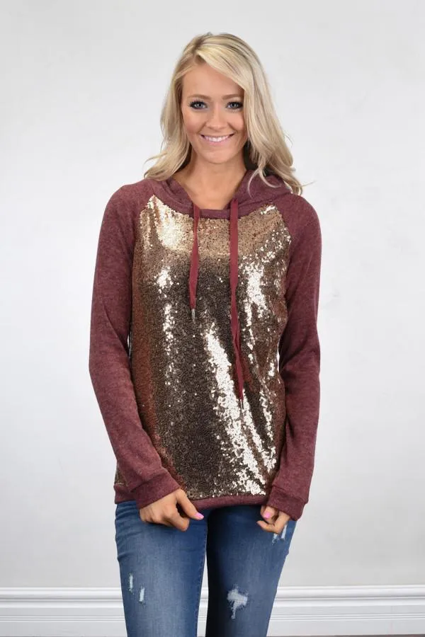 Glitter Hoodie ~ Burgundy