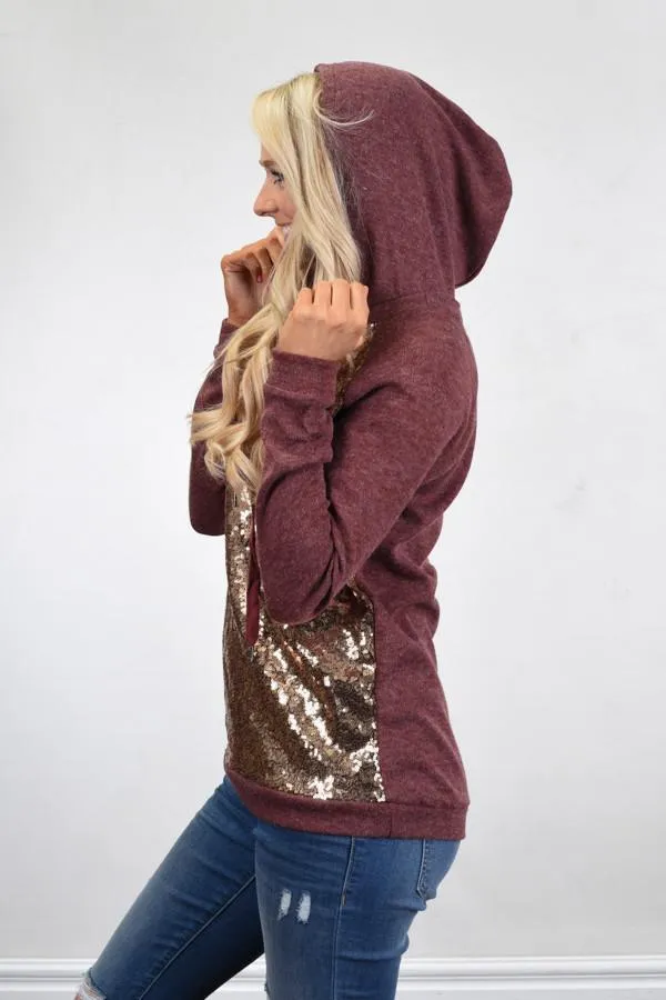 Glitter Hoodie ~ Burgundy
