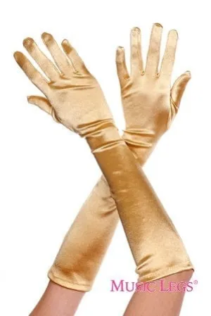 Gold Long Opera Length Stretch Satin Gloves